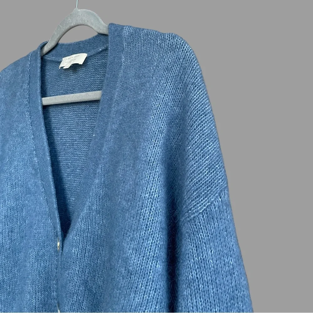 SEZANE Blue Mohair Wool Balloon Sleeve Oversized Mia V Neck Cardigan Sweater - Picture 12 of 16